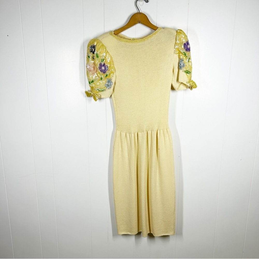 VTG Don Sayres for Wellmore Yellow Wool Blend Floral Beaded Dress 1 (XS)